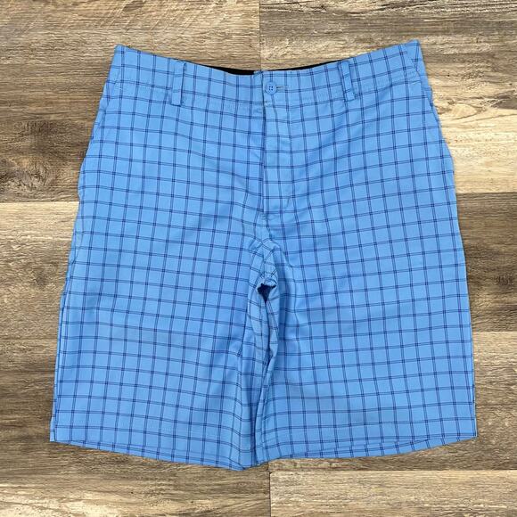 Nike Dri Fit Tattersall Check Plaid Blue Mens 33 Mini Swoosh‎ Tech Golf Shorts - Picture 1 of 11